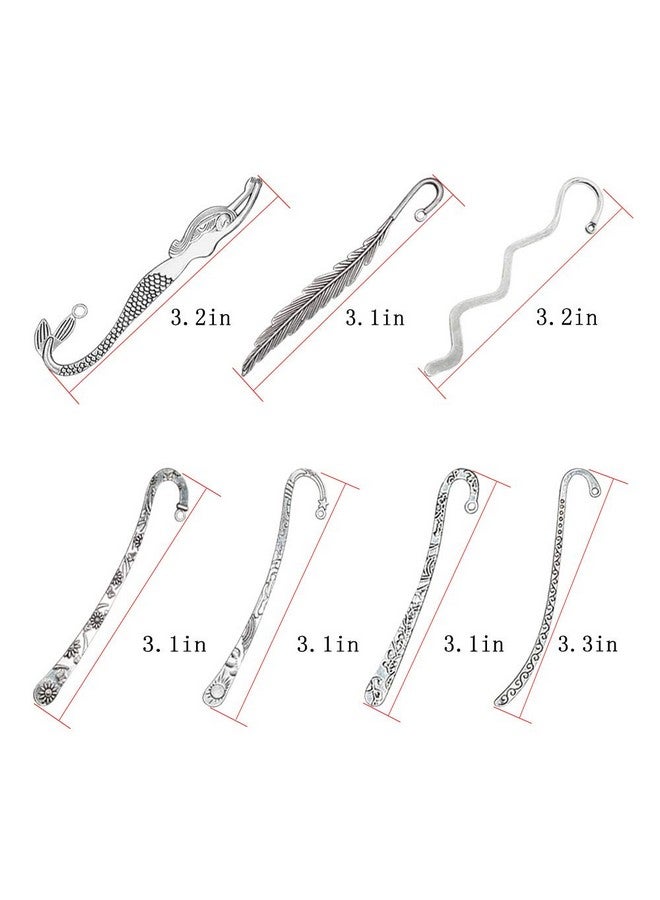 HOSTK 40Pc Silver Metal Bookmark Hairpin Hook Carved Antique Vintage With Pendant Jewellery Making Mermaid Souvenirs Plain Embossed - Image 5