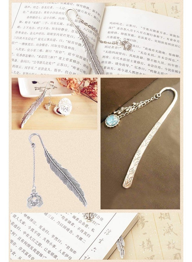 HOSTK 40Pc Silver Metal Bookmark Hairpin Hook Carved Antique Vintage With Pendant Jewellery Making Mermaid Souvenirs Plain Embossed - Image 2