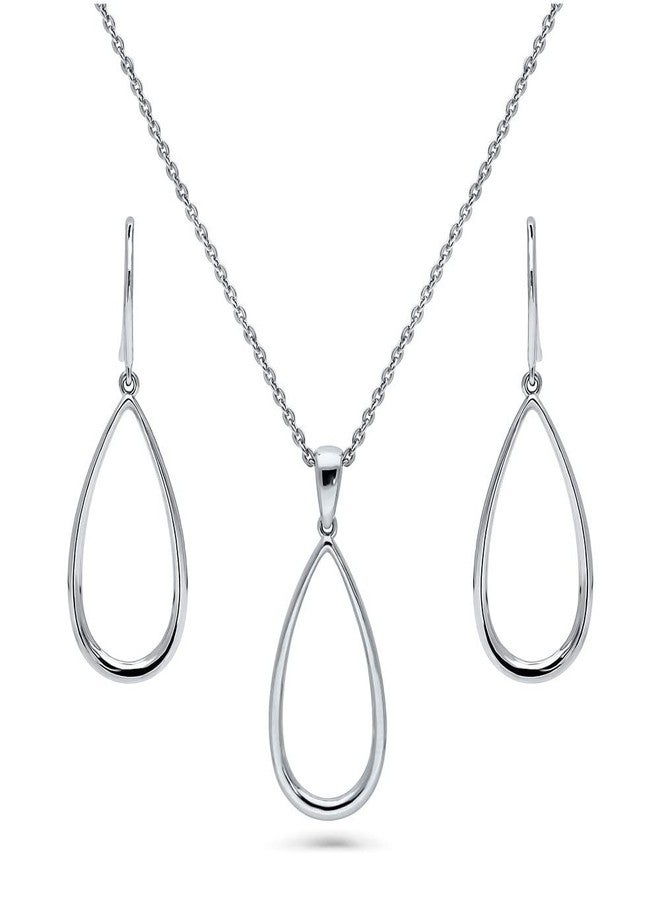 بيركيل طقم عقد وأقراط بيريكل من الفضة الإسترلينية بتصميم دمعة للنساء، مطلي بالروديوم - Image 1