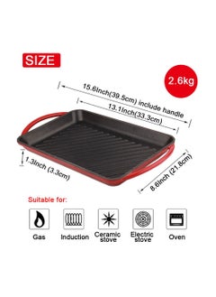 VAV Dutch Oven Square Grill Pan, Healthy and Safe Non-Stick 21.8x33.3cm / 8.6x13.1Inch – Red  - Image 4