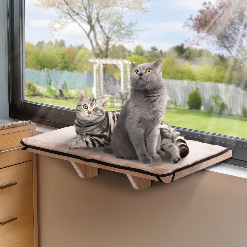PETSFIT Cat Window Perch for 2 Cats Adjustable Cat Hammock with Removable Fleece Mat Natural Solid Wood Design Easy to Assemble Window Perch for Large Cats Fits Windowsill Bedside Drawer - Image 2