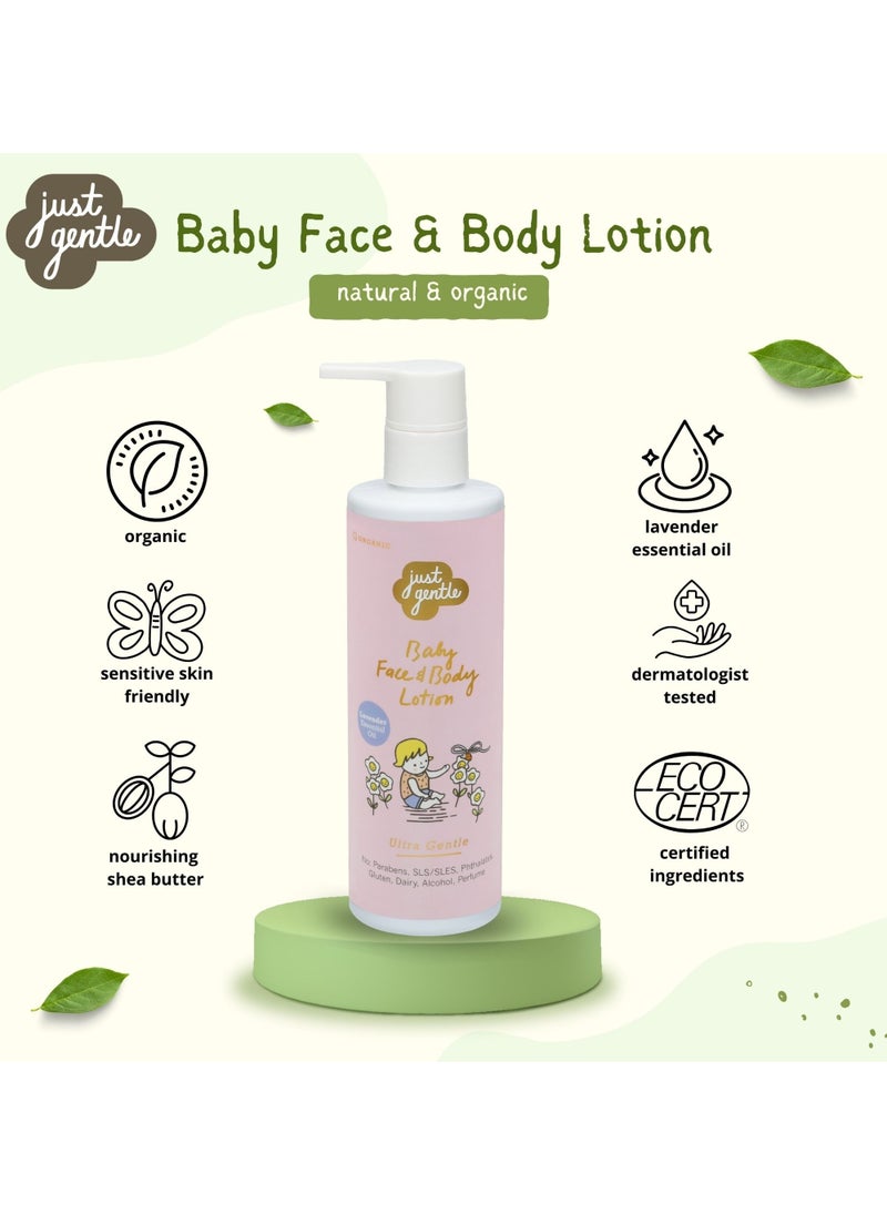 Just Gentle Organic Baby Face & Body Lotion - 97% Natural Ingredients, Hydrating Shea Butter & Aloe Vera, Lavender Scent, 200ml  - Image 4