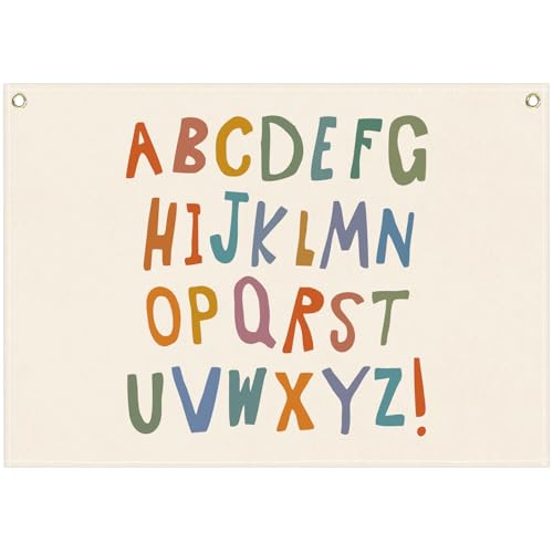 Sioial Classroom Wall Flag DecorTeacher GiftInspirational Back to School Wall Banner DecorAlphabet ABCHanging Rectangular Canvas Banner for Classroom Teacher Office Reading Corner285x20 Inches - Image 1