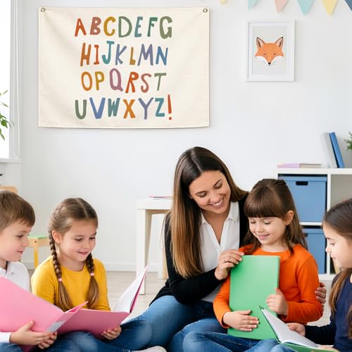 Sioial Classroom Wall Flag DecorTeacher GiftInspirational Back to School Wall Banner DecorAlphabet ABCHanging Rectangular Canvas Banner for Classroom Teacher Office Reading Corner285x20 Inches - Image 3