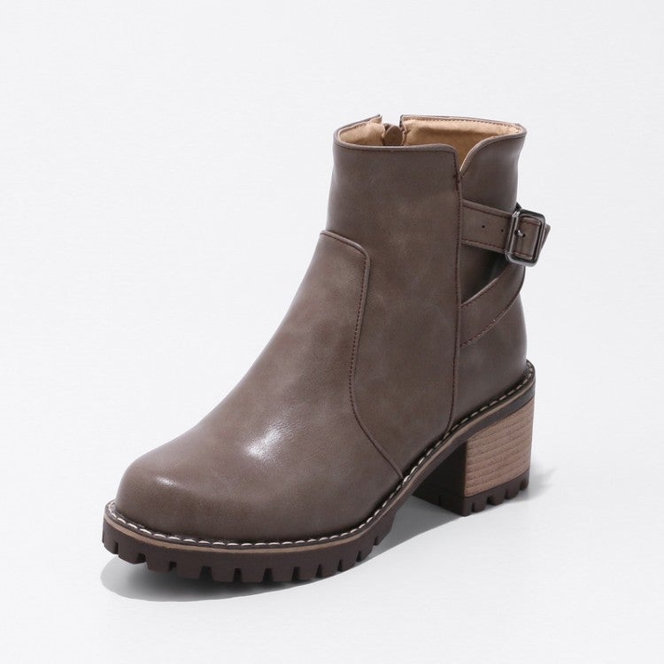 2021 New Student Boots Belt Buckle Round Head Thick Heel Short Boots Women'S High Heel Martin Boots Women'S Boots Large Size - Image 4