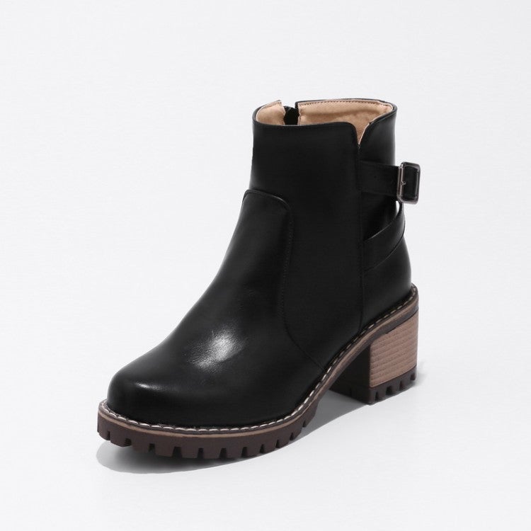 2021 New Student Boots Belt Buckle Round Head Thick Heel Short Boots Women'S High Heel Martin Boots Women'S Boots Large Size - Image 5