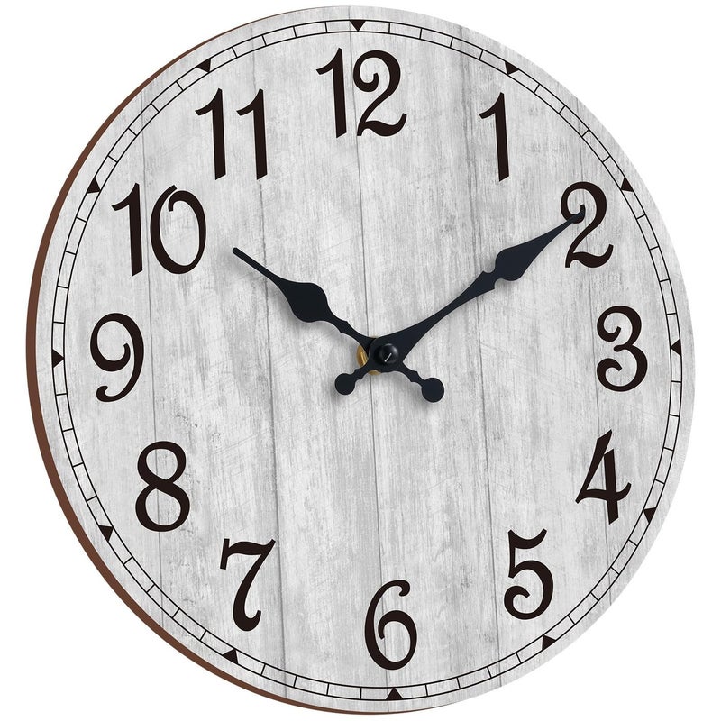 HYLANDA Wall Clock 12 Inch Grey Wall Clocks Battery Operated Silent Non Ticking Vintage Rustic Wooden Clocks Decorative for Kitchen Bathroom Living Room Bedrooms Dining Room Office 12