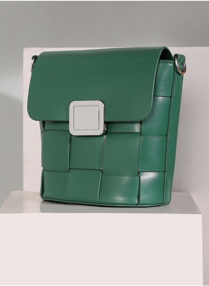 Haute Sauce - Solid Interlock Regular Vegan Leather Sling Bag with Detachable Strap For Women - Image 1