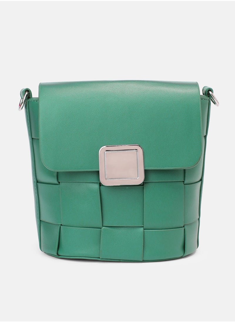Haute Sauce - Solid Interlock Regular Vegan Leather Sling Bag with Detachable Strap For Women - Image 1