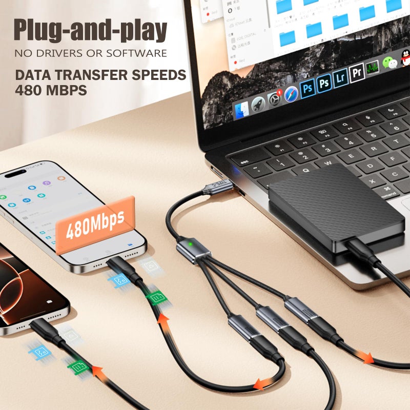 TFAK 0.8Ft USB2.0 Adapter, USB Splitter Y, USB1 in to 3 Out Extender Cable,for Car/Mac/Xbox/Laptop/Tablet/Smartphone Data Transmissionï¼ˆBlack - Image 3