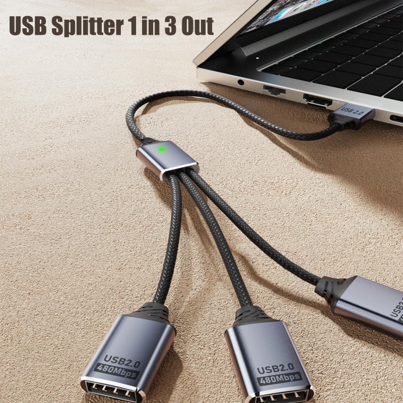 TFAK 0.8Ft USB2.0 Adapter, USB Splitter Y, USB1 in to 3 Out Extender Cable,for Car/Mac/Xbox/Laptop/Tablet/Smartphone Data Transmissionï¼ˆBlack - Image 2