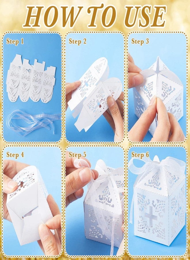 Bonuci 50 Packs Baptism Favors Set Includes Ivory Acrylic Rosary Beads Faux Pearls White Organza Bags with Drawstring Recuerdo De Boda Y Bautizo for Christening Wedding Supplies (Gold Bracelet) - Image 3