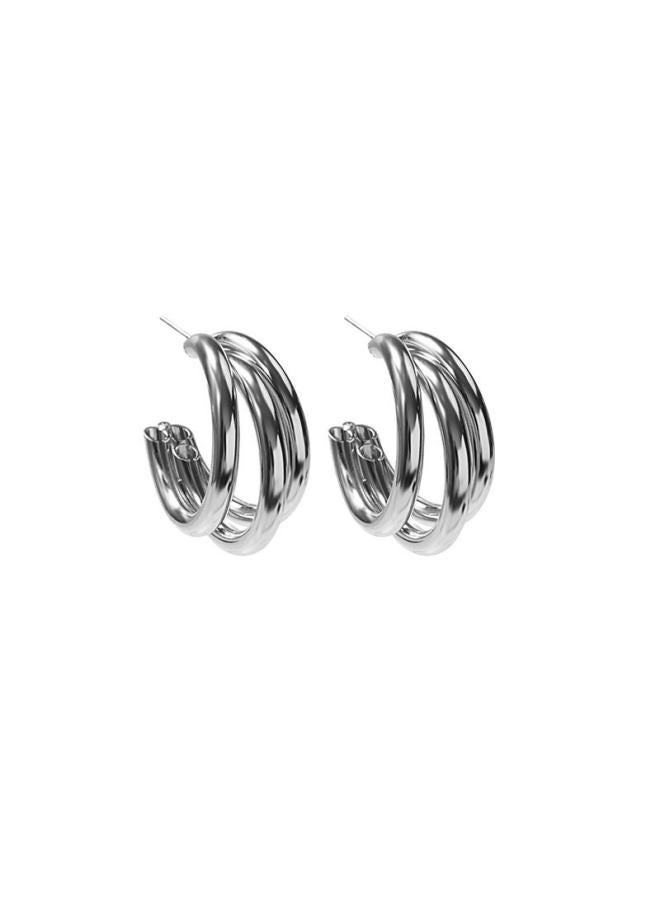 925 Silver Needle European And American Exaggerated Multi-layer Semi-circular Earrings Hong Kong Style Frosted Metal C- Shaped Slim Circle Stud Earrings