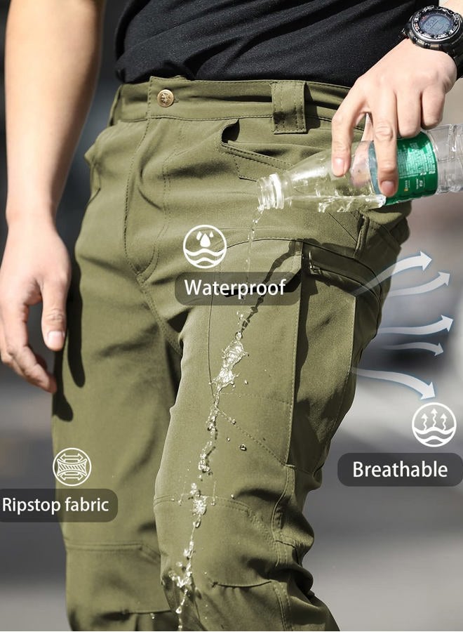 FLYFIREFLY Men's Tactical Cargo Pants Water Resistant Ripstop Outdoor Quick Dry Hiking Work Pants with Pockets(No Belt), Green, 34 - Image 5