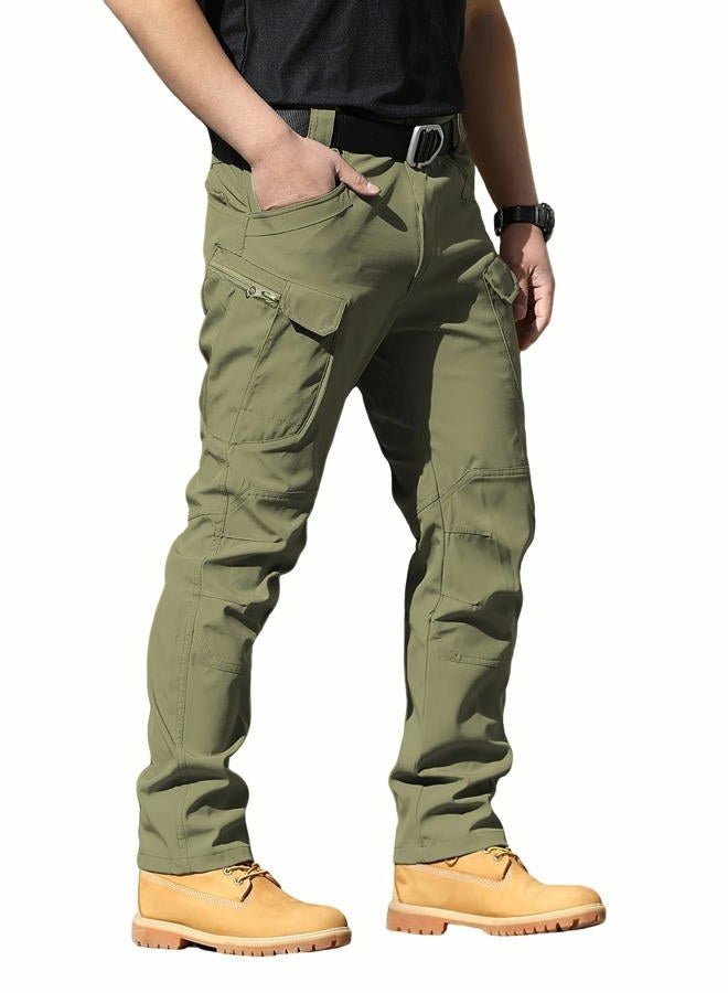 FLYFIREFLY Men's Tactical Cargo Pants Water Resistant Ripstop Outdoor Quick Dry Hiking Work Pants with Pockets(No Belt), Green, 34 - Image 1