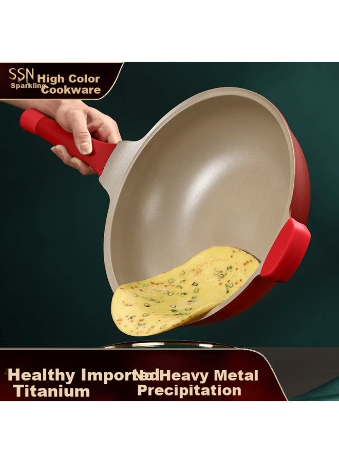 Ssn Titanium Wok, Non-stick Pan For Home Use, Frying Pan, Flat-bottom Skillet, Non-stick Titanium Cookware For Induction Cooker And Gas Stove - Image 1
