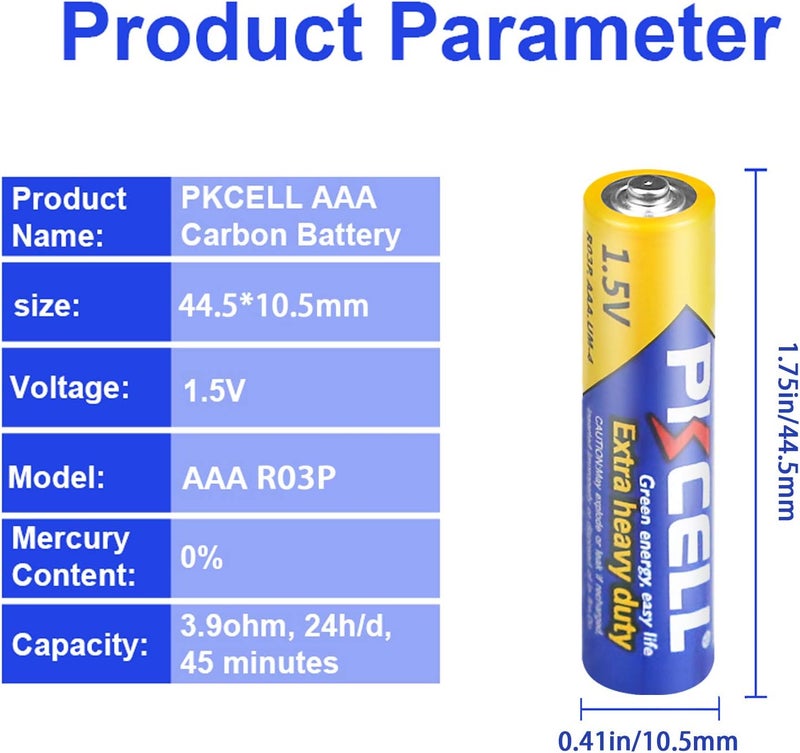PKCELL 20Count AAA 1.5V Battery R03P Zinc Carbon Dry Battery - Image 3
