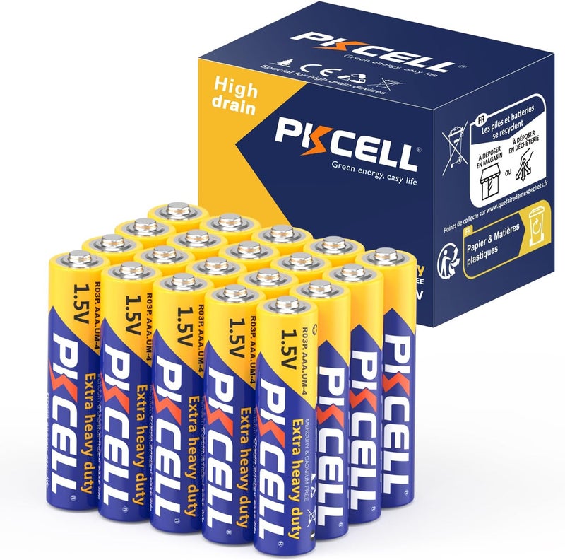 PKCELL 20Count AAA 1.5V Battery R03P Zinc Carbon Dry Battery - Image 1