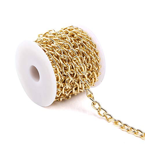 ALEXCRAFT 16.4Feet Gold Plated Brass Curb Chain Twisted Chunky Link Chains Bulk with Spool for Jewelry Making - Image 1