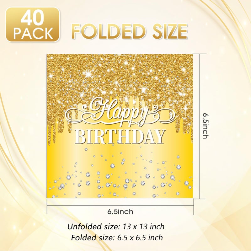 Muplaya 40pcs Happy Birthday Napkins Gold Happy Birthday Decorations for Women and Girls Disposable Paper Sparkle Diamond Gold Napkins for Birthday Wedding Anniversary Baby Shower Party Decor  - Image 2