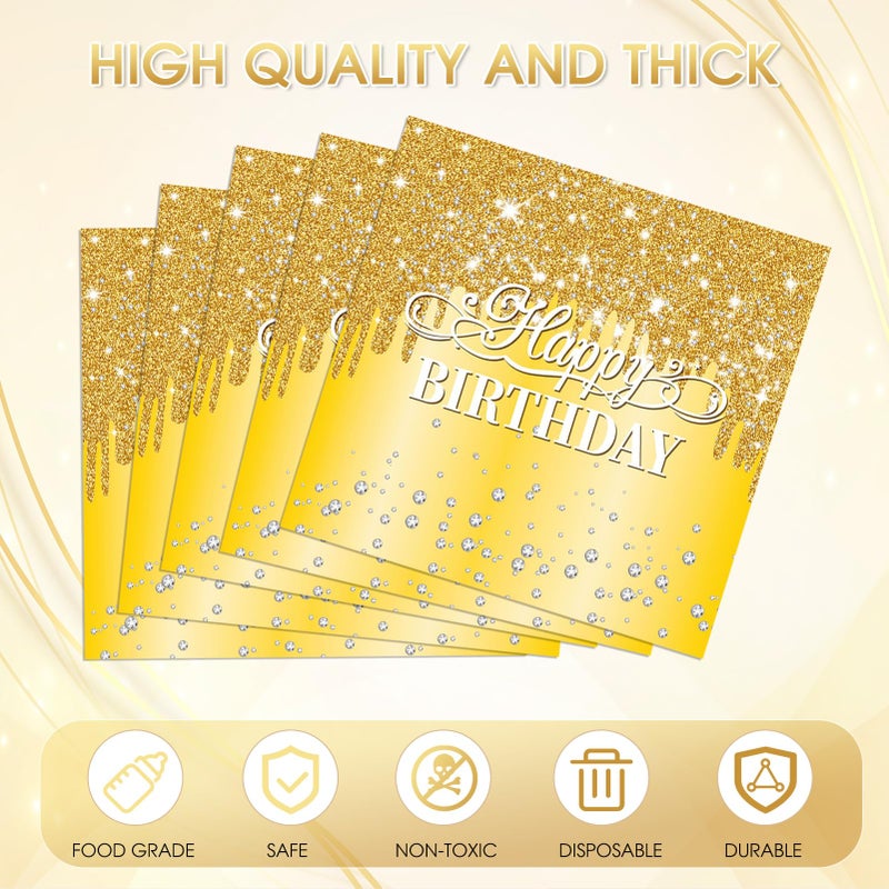 Muplaya 40pcs Happy Birthday Napkins Gold Happy Birthday Decorations for Women and Girls Disposable Paper Sparkle Diamond Gold Napkins for Birthday Wedding Anniversary Baby Shower Party Decor  - Image 3