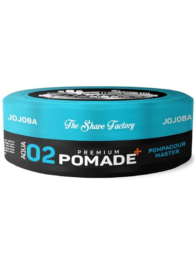 the shave factory بومادة مميزة 150 مل 02 بومبادور ماستر مع زيت الجوجوبا تثبيت ولمعان إضافي - Image 1