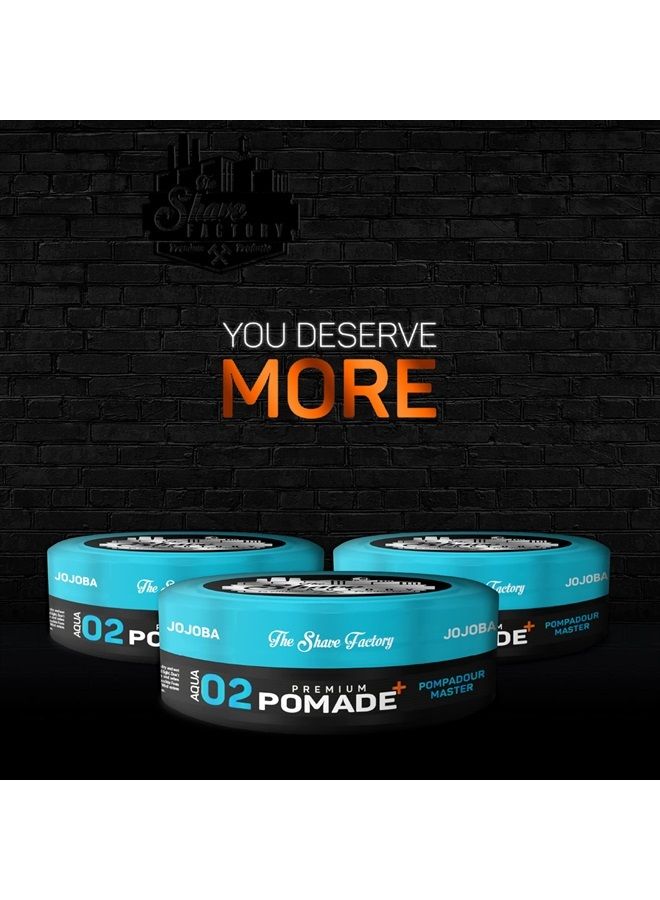 the shave factory بومادة مميزة 150 مل 02 بومبادور ماستر مع زيت الجوجوبا تثبيت ولمعان إضافي - Image 3