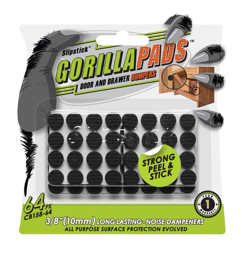 Slipstick GorillaBumperPads Premium Cabinet Door Bumpers 3/8â€ Round Non Slip Pads, Cabinet Stoppers, Bumpers for Drawers, Cupboards, Cutting Boards, Glass Tops, Picture Frames, 64 Gripper Dots - Image 1
