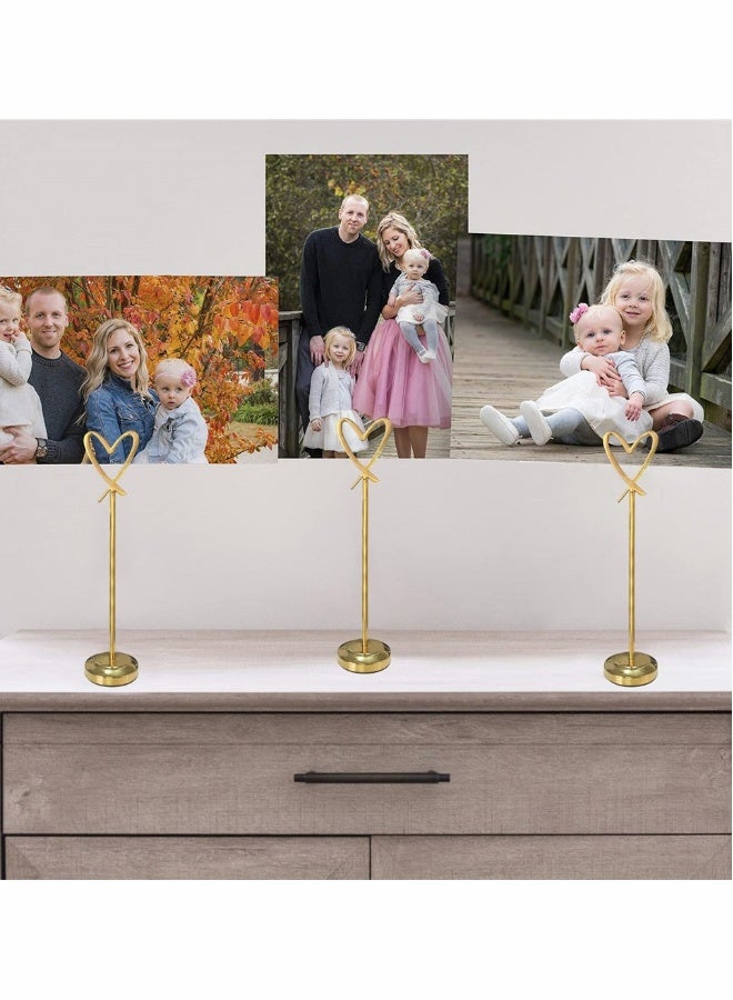 5 Pcs Mini Place Card Holders, Heart Shape Clip Place Cards Holder, Cute Table Card Holder Table Picture Stands, Wire Photo Holder Menu Memo Clips, Idea for Wedding, Anniversary Party (Gold)  - Image 3