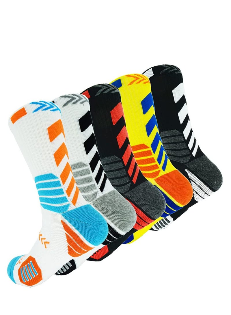 SYOSI Basketball Socks for Men Running Training Boys Compression Cotton Sock Men's Athletic Crew Socks Performance Thick Cushioned Sport Lightweight and Breathable 5 Pairs  - Image 1