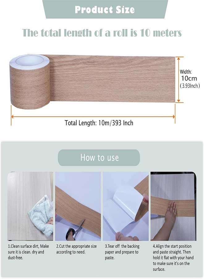 رَوَائِد ديكور حدود الجدران بنقشة خشب الساج، PVC قابل للإزالة ومقاوم للماء، لاصق ذاتيًا، مناسب لإطارات الأبواب والنوافذ والمرايا والبلاط في الحمام، لتزيين الحواف والورق الجدراني، بمقاس 3.96 إنش × 393 إنش. - Image 2