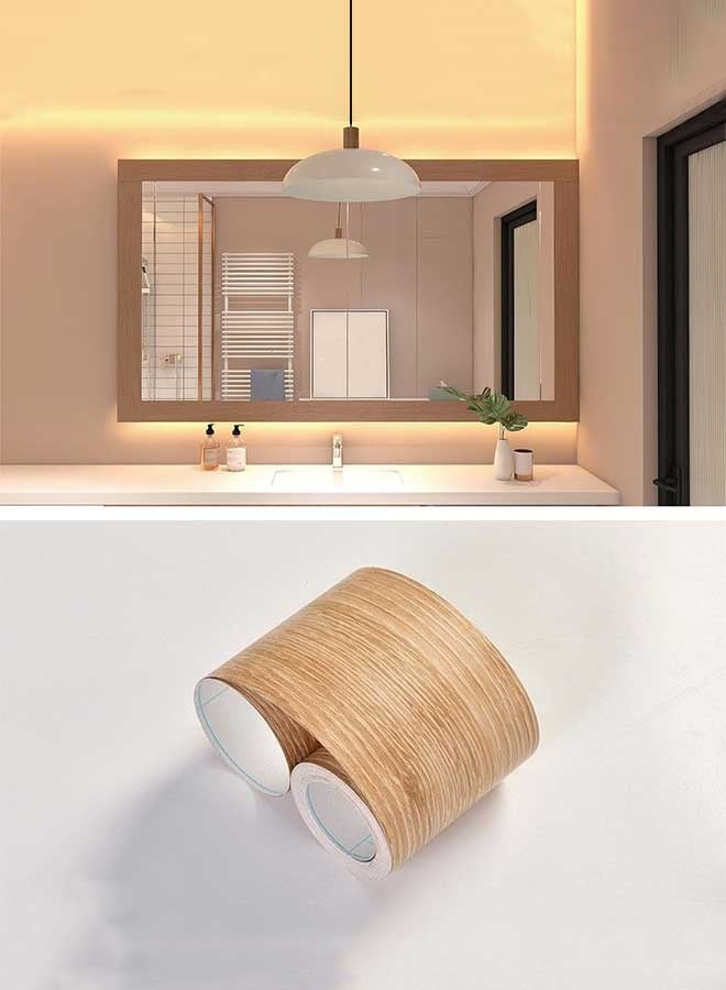 رَوَائِد ديكور حدود الجدران بنقشة خشب الساج، PVC قابل للإزالة ومقاوم للماء، لاصق ذاتيًا، مناسب لإطارات الأبواب والنوافذ والمرايا والبلاط في الحمام، لتزيين الحواف والورق الجدراني، بمقاس 3.96 إنش × 393 إنش. - Image 1