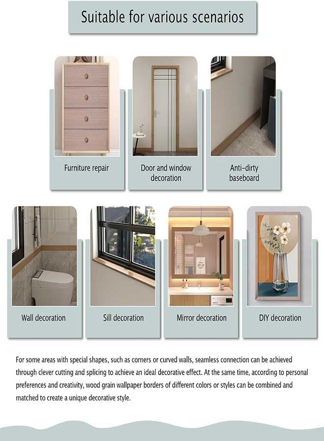 رَوَائِد ديكور حدود الجدران بنقشة خشب الساج، PVC قابل للإزالة ومقاوم للماء، لاصق ذاتيًا، مناسب لإطارات الأبواب والنوافذ والمرايا والبلاط في الحمام، لتزيين الحواف والورق الجدراني، بمقاس 3.96 إنش × 393 إنش. - Image 5