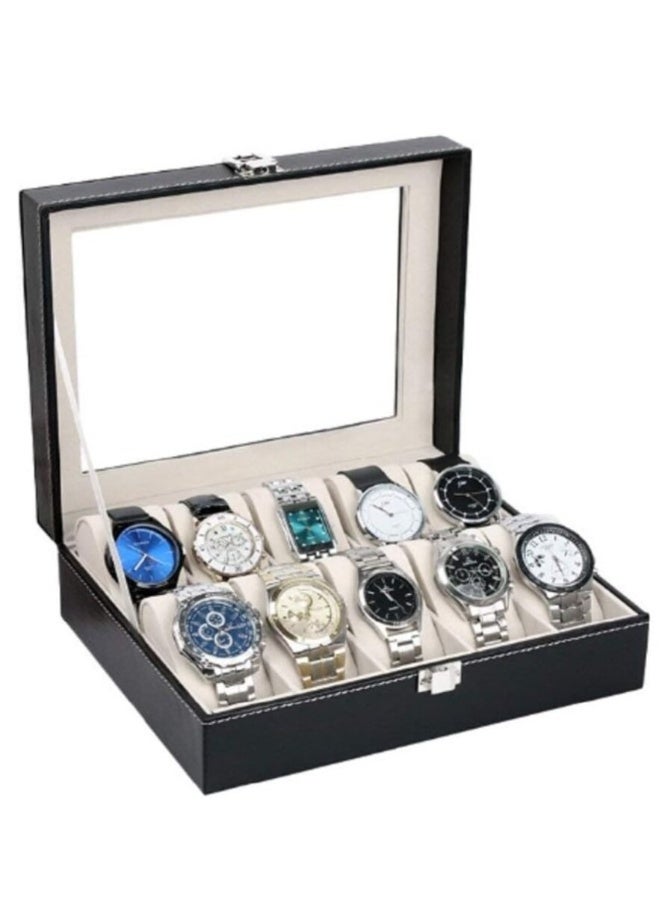 10 Compartment Watch Organizer, Leather Storage Organizer for Men and Women - Image 1