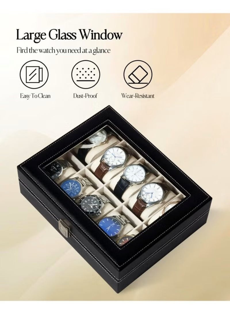 10 Compartment Watch Organizer, Leather Storage Organizer for Men and Women - Image 2