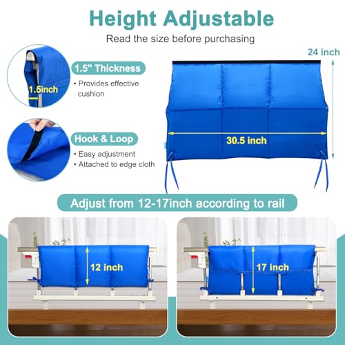 NEAUDE Bed Rail Covers for Hospital Bed Elderly Adults Bumper Seniors Guard Rail Bumpers Pads Bed Protector Side Padded Cover Bed Rail Padding Rails Not Included, Padded Cover Only (32x12inch, 2 PCS) - Image 3