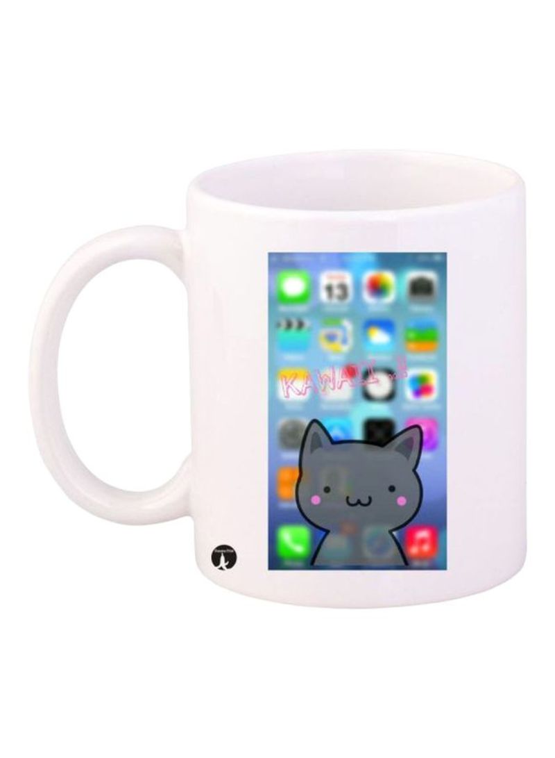 RKN Cat Printed Mug White/Grey/Blue Standard Size