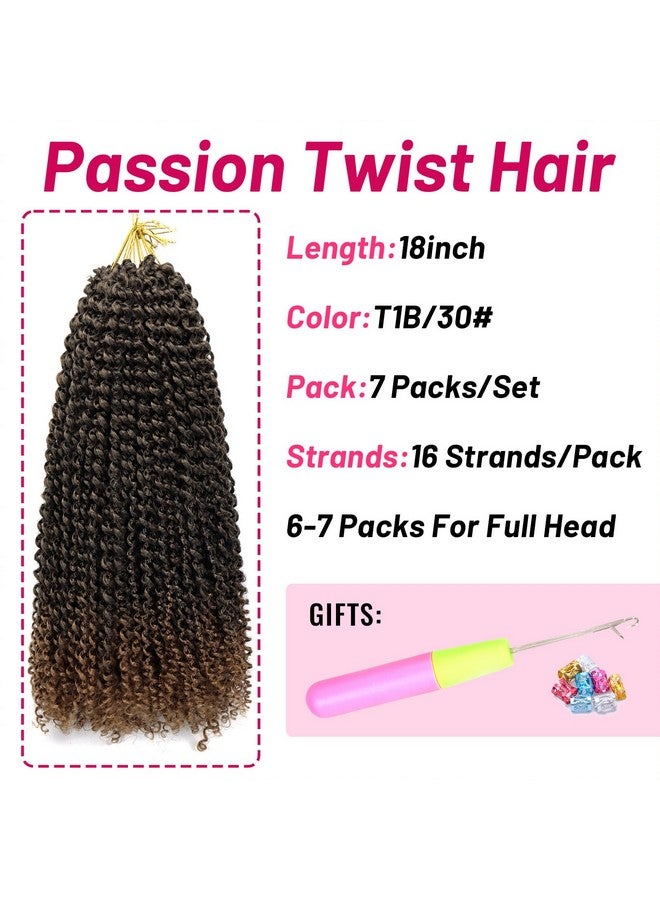 Dorsanee Ombre Brown Passion Twist Hair 18 Inch 7 Packs Water Wave Crochet Hair Long Bohemian Curly Braiding Hair for Butterfly Locs, Faux Locs, Boho Style Spring Twist Crochet Braids (T30#) - Image 3