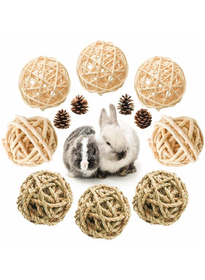 Bac-kitchen 8 Pcs Small Animals Play Balls Rolling Activity Chew Toys Gnawing Treats for Rabbits Guinea Pigs Chinchilla Bunny Natural Balls, Pet Cage Entertainment Accessories (8 Pcs+ Pine Cone) - Image 1