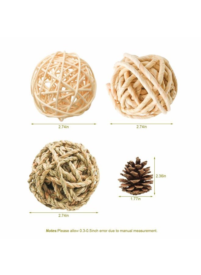 Bac-kitchen 8 Pcs Small Animals Play Balls Rolling Activity Chew Toys Gnawing Treats for Rabbits Guinea Pigs Chinchilla Bunny Natural Balls, Pet Cage Entertainment Accessories (8 Pcs+ Pine Cone) - Image 2