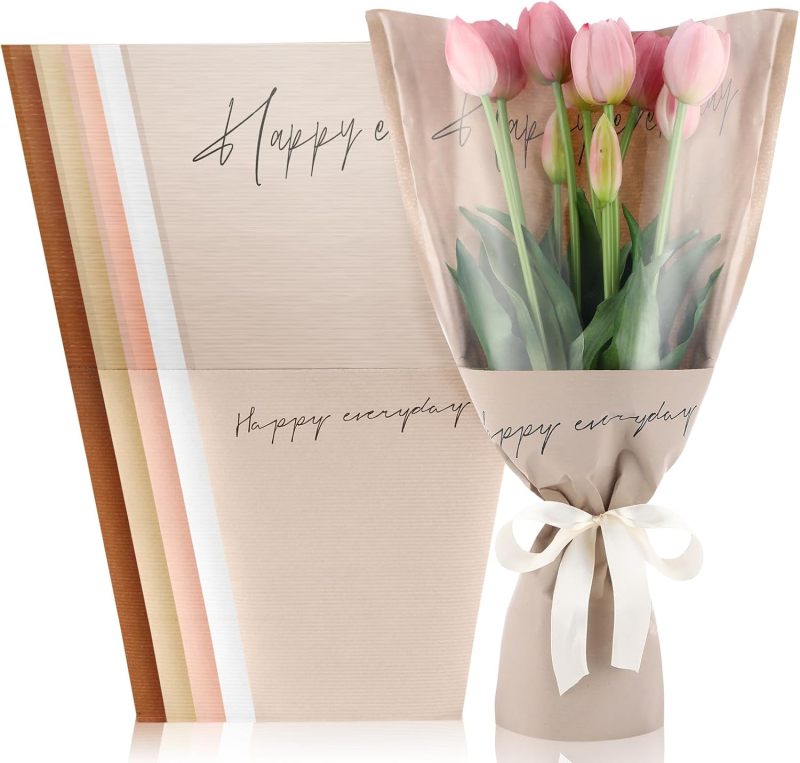 Flower Wrapping Bags 100 Count Dual-Material Design - Freshness-Friendly Dual Openings Kraft Paper Sleeves for Wedding Birthday Home Floral Arrangements - Image 1