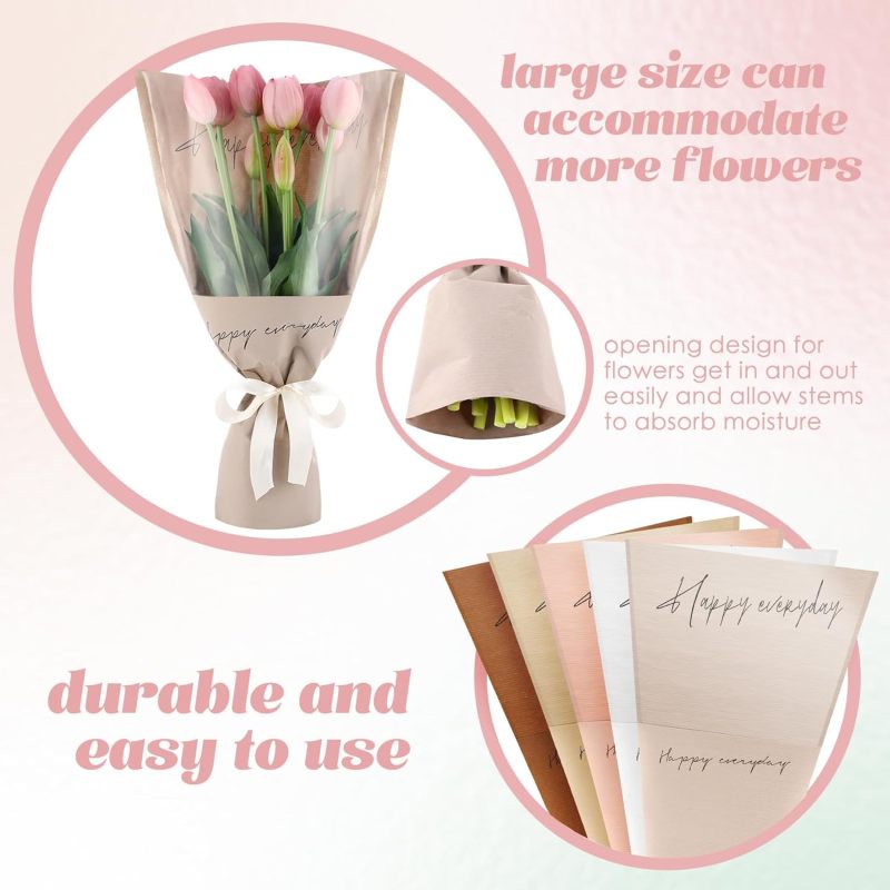 Flower Wrapping Bags 100 Count Dual-Material Design - Freshness-Friendly Dual Openings Kraft Paper Sleeves for Wedding Birthday Home Floral Arrangements - Image 3