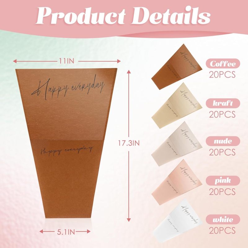 Flower Wrapping Bags 100 Count Dual-Material Design - Freshness-Friendly Dual Openings Kraft Paper Sleeves for Wedding Birthday Home Floral Arrangements - Image 2