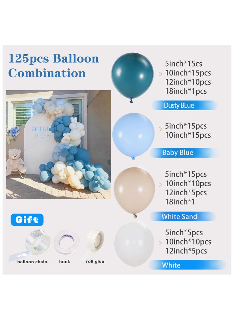 الغبار الأزرق بالون اكليلا من الزهور عدة - 125 قطعة بالون الأزرق قوس عدة ، مع الغبار الأزرق ، الأزرق الطفل ، والرمل الأبيض والأبيض بالون - مثالية للأطفال دش عرس الفتيان عيد ميلاد الديكور - Image 2