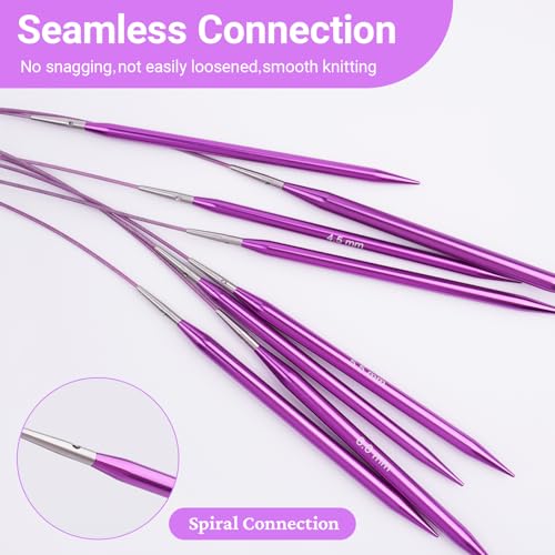 Hobekoee 13 Pairs Interchangeable Circular Knitting Needles Set 3mm-10mm Interchangeable Aluminum Round Knitting Needles Set with 4 Memoryless Cables for DIY Knitting Lovers - Image 4