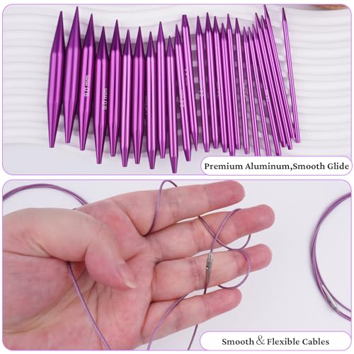 Hobekoee 13 Pairs Interchangeable Circular Knitting Needles Set 3mm-10mm Interchangeable Aluminum Round Knitting Needles Set with 4 Memoryless Cables for DIY Knitting Lovers - Image 5