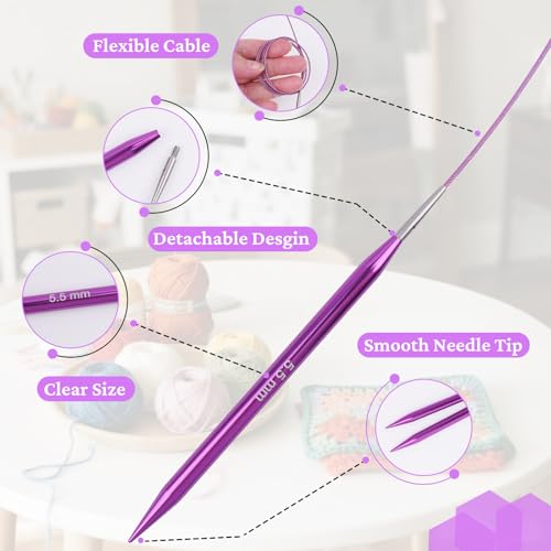 Hobekoee 13 Pairs Interchangeable Circular Knitting Needles Set 3mm-10mm Interchangeable Aluminum Round Knitting Needles Set with 4 Memoryless Cables for DIY Knitting Lovers - Image 3