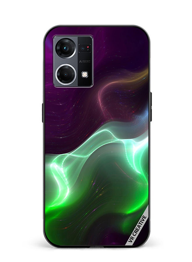 VR CREATIVE Protective Case Cover For Oppo Reno8 4G Abstract Wavy Neon Design Multicolour - Image 1