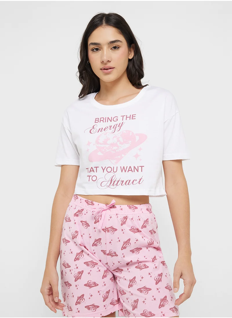 Ginger Cotton Graphic T-Shirt & Short Pj Set