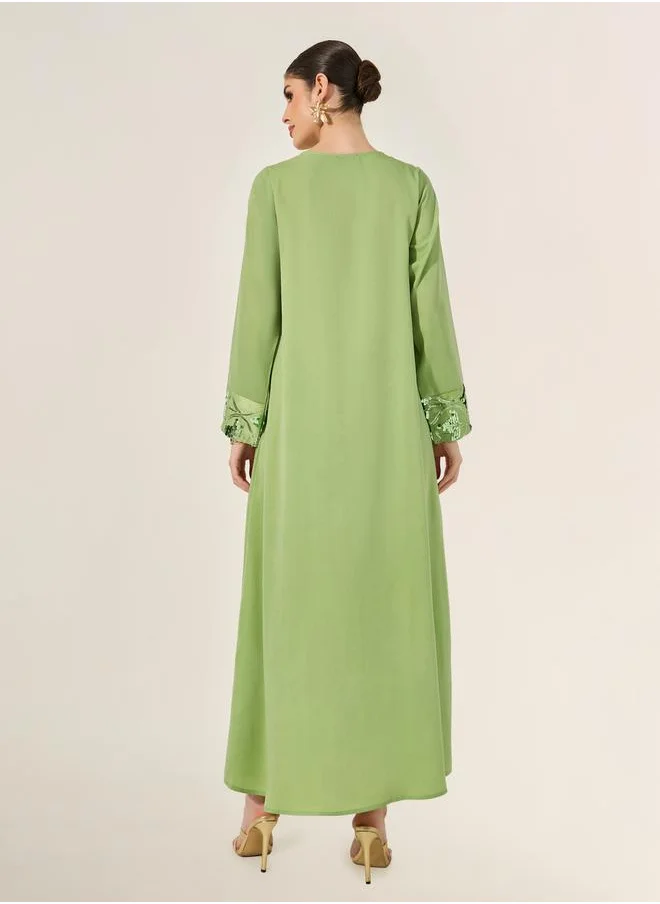 Styli Embellished Sequined Round Neck A-Line Jalabyia